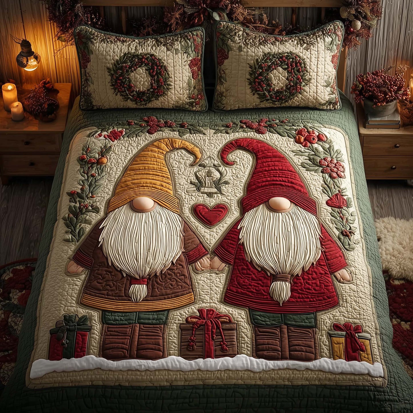 Festive Gnomes 3-Piece Quilted Bedding Set GFTOHD12641