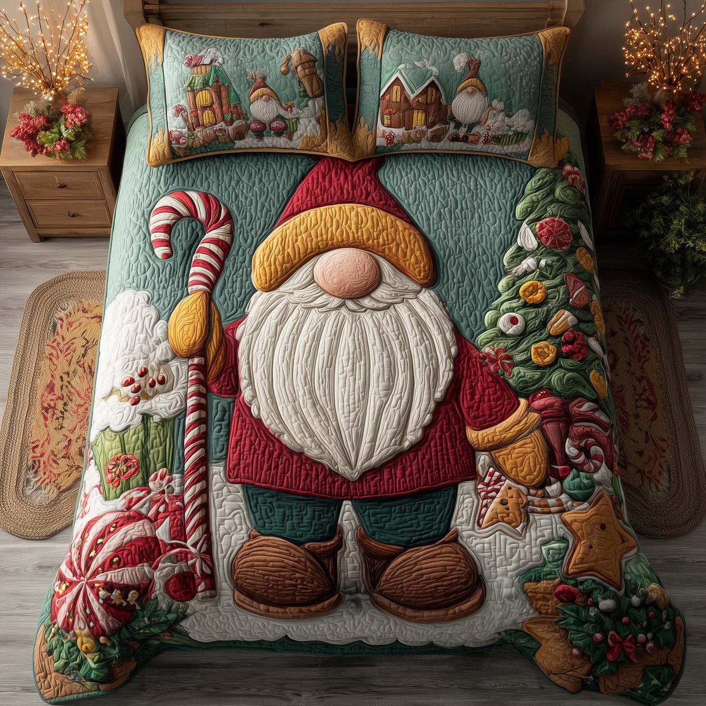 Festive Gnomes 3-Piece Quilted Bedding Set GFTOHD12642