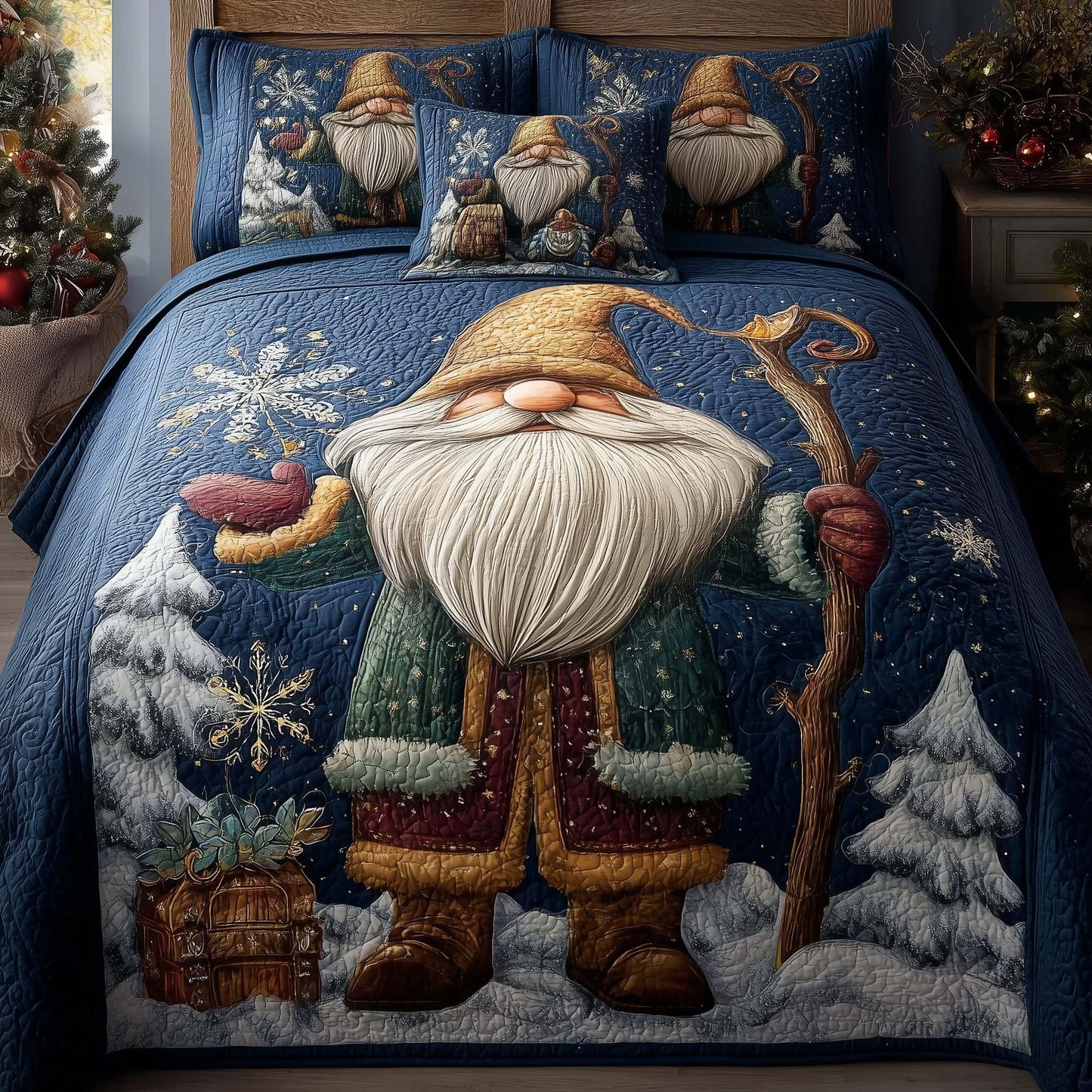 Festive Gnomes 3-Piece Quilted Bedding Set GFTOHD12643