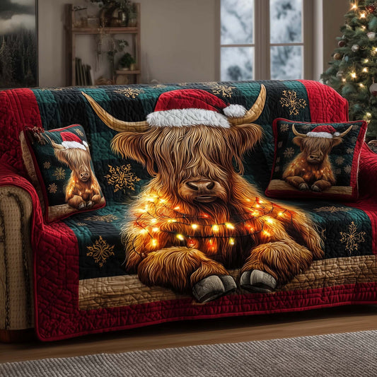 Holiday Highland Cow Quilted Sofa Cover GFTOHD12680