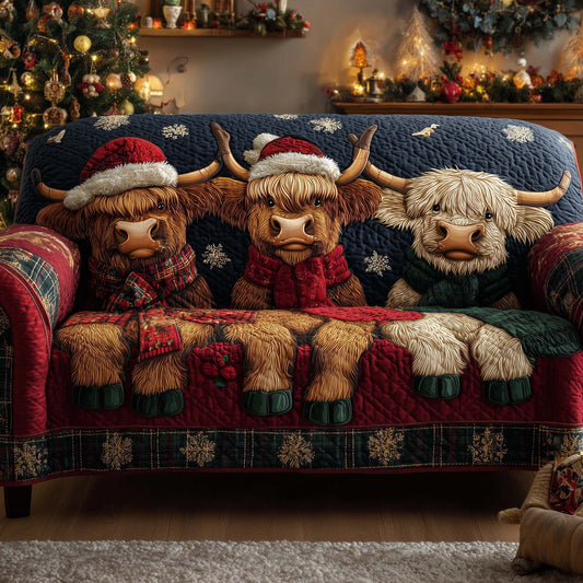 Holiday Highland Cow Quilted Sofa Cover GFTOHD12681