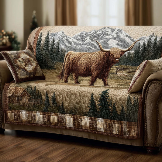Holiday Highland Cow Quilted Sofa Cover GFTOHD12682