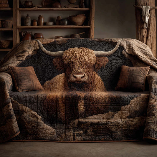 Holiday Highland Cow Quilted Sofa Cover GFTOHD12683