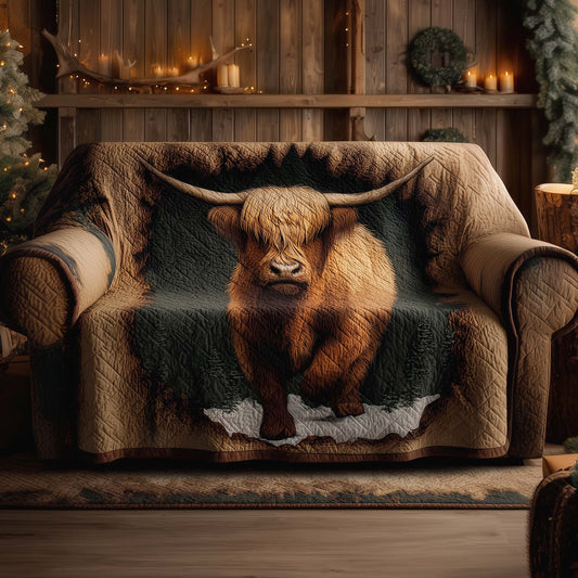 Holiday Highland Cow Quilted Sofa Cover GFTOHD12684