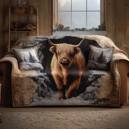 Holiday Highland Cow Quilted Sofa Cover GFTOHD12685