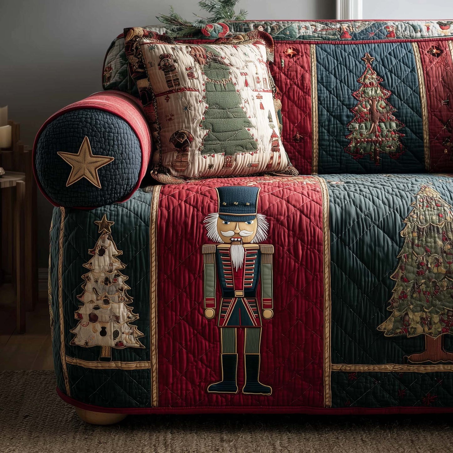 Festive Nutcracker Quilted Sofa Cover GFTOHD12735