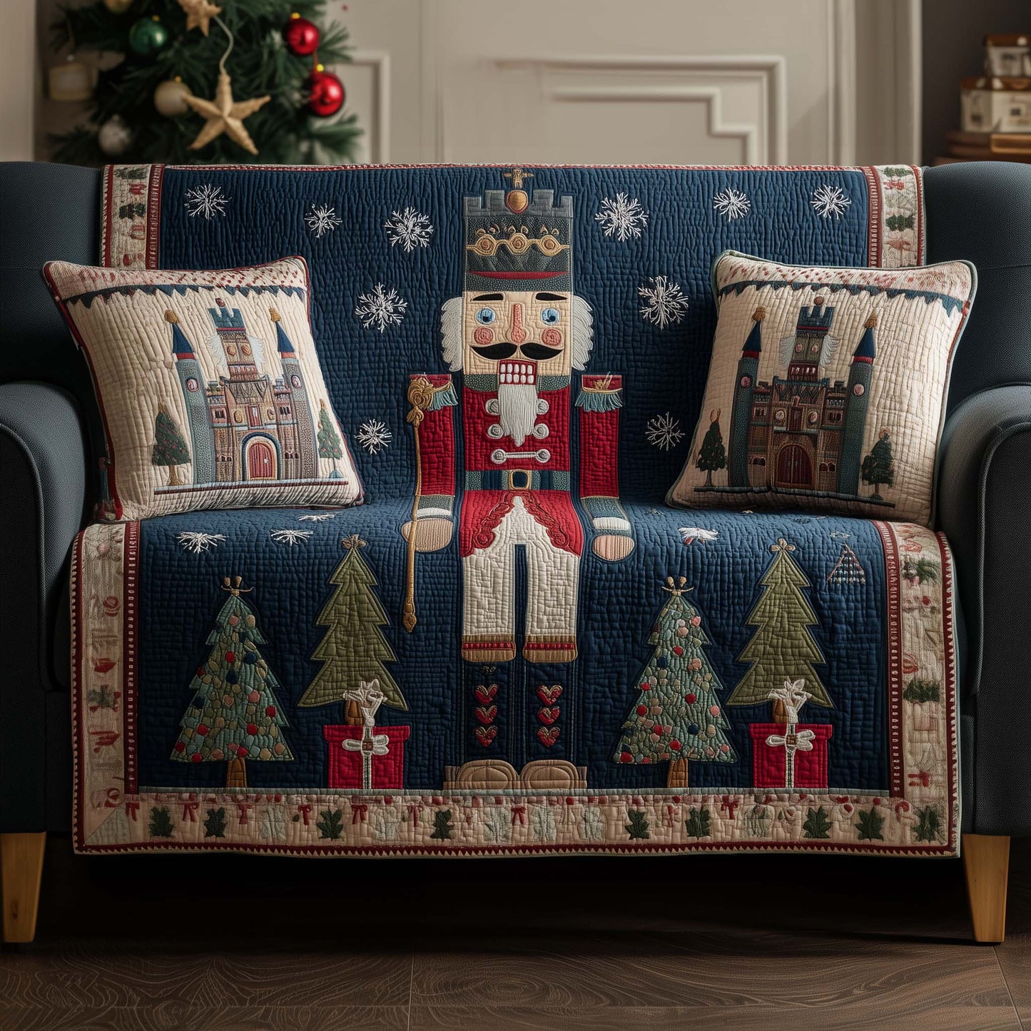 Festive Nutcracker Quilted Sofa Cover GFTOHD12738