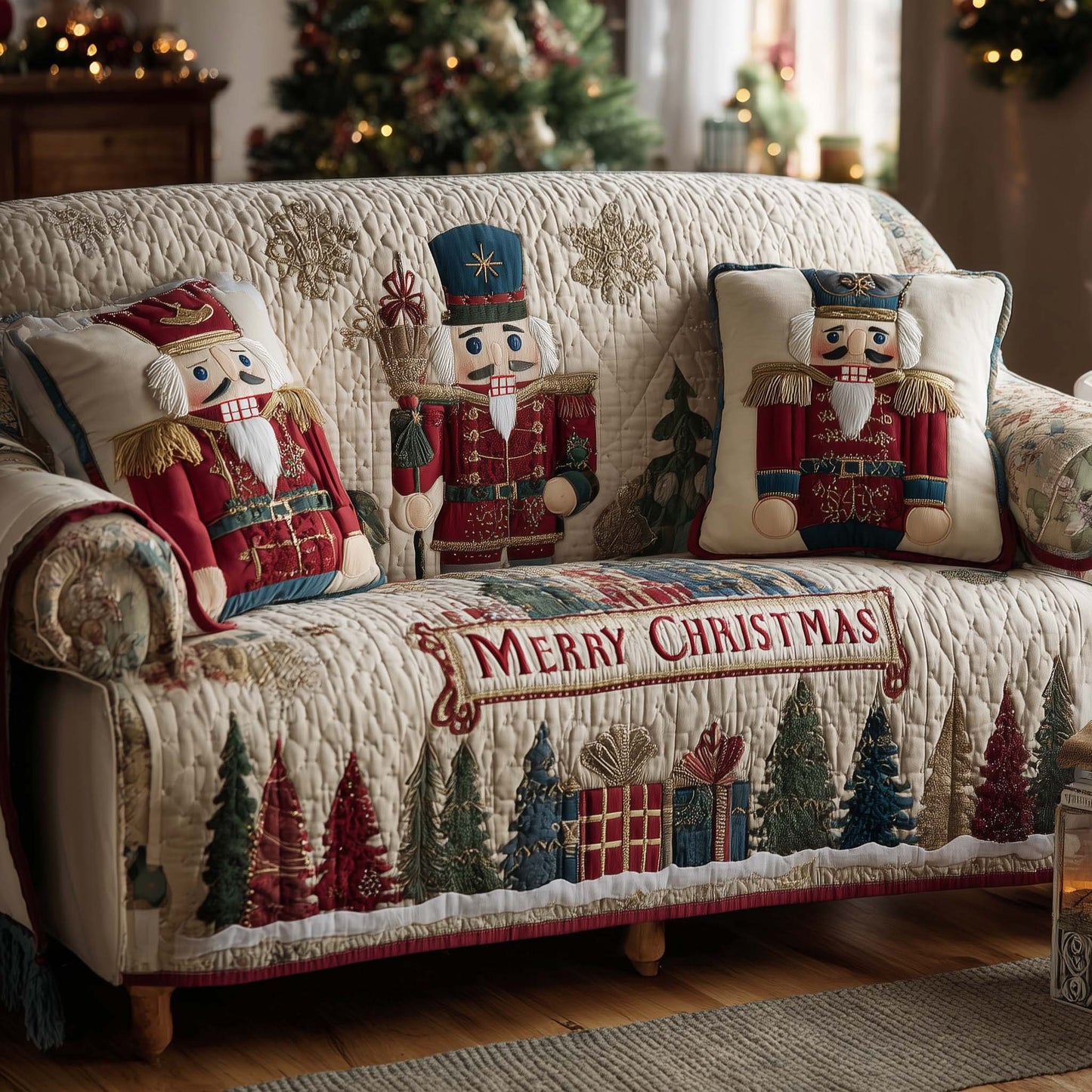 Festive Nutcracker Quilted Sofa Cover GFTOHD12739