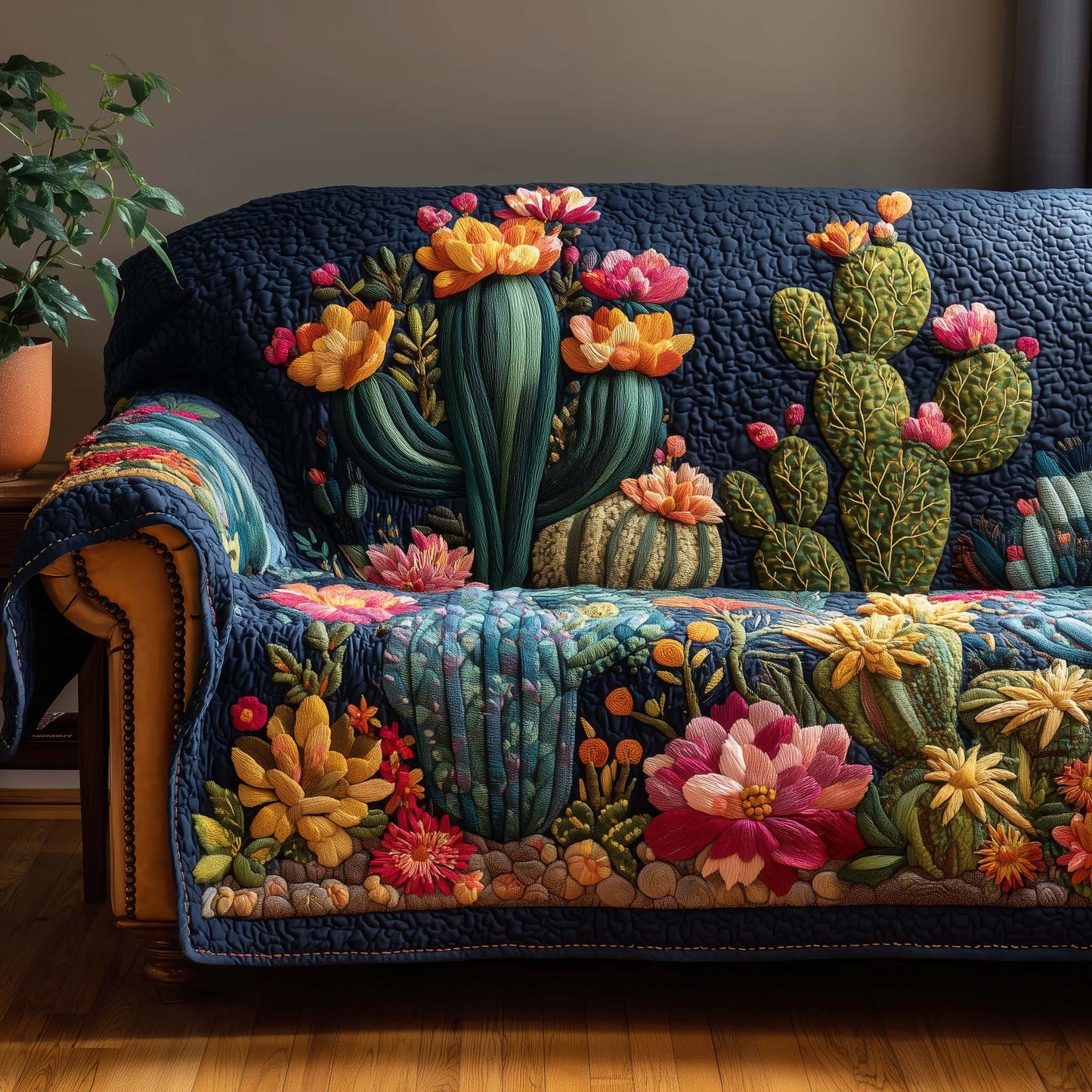 Cactus Bloom Quilted Sofa Cover GFTOHD12740