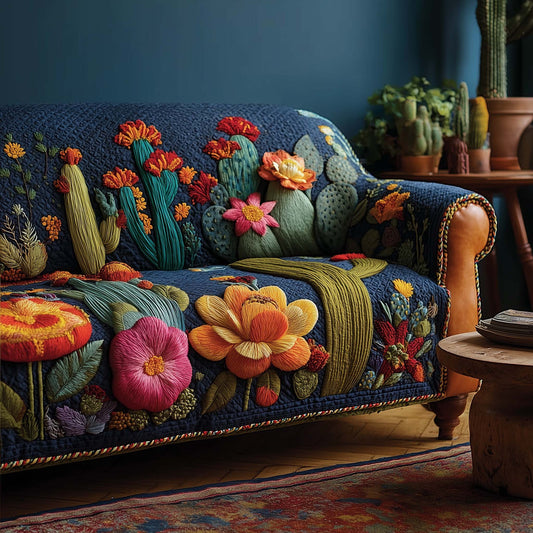Cactus Bloom Quilted Sofa Cover GFTOHD12743