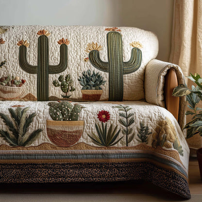 Vintage Cactus Charm Quilted Sofa Cover GFTOHD12744