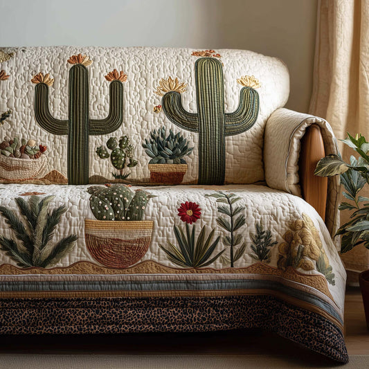 Vintage Cactus Charm Quilted Sofa Cover GFTOHD12744
