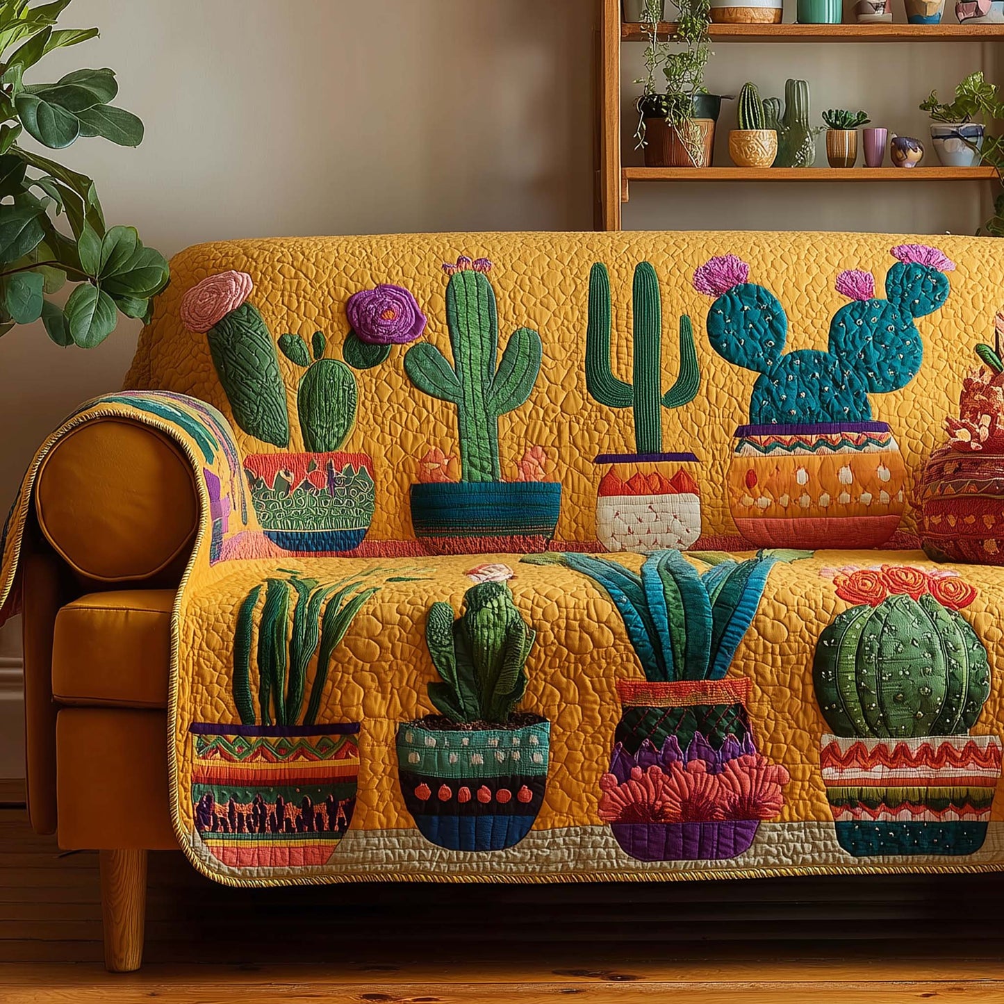 Cactus Bloom Quilted Sofa Cover GFTOHD12746