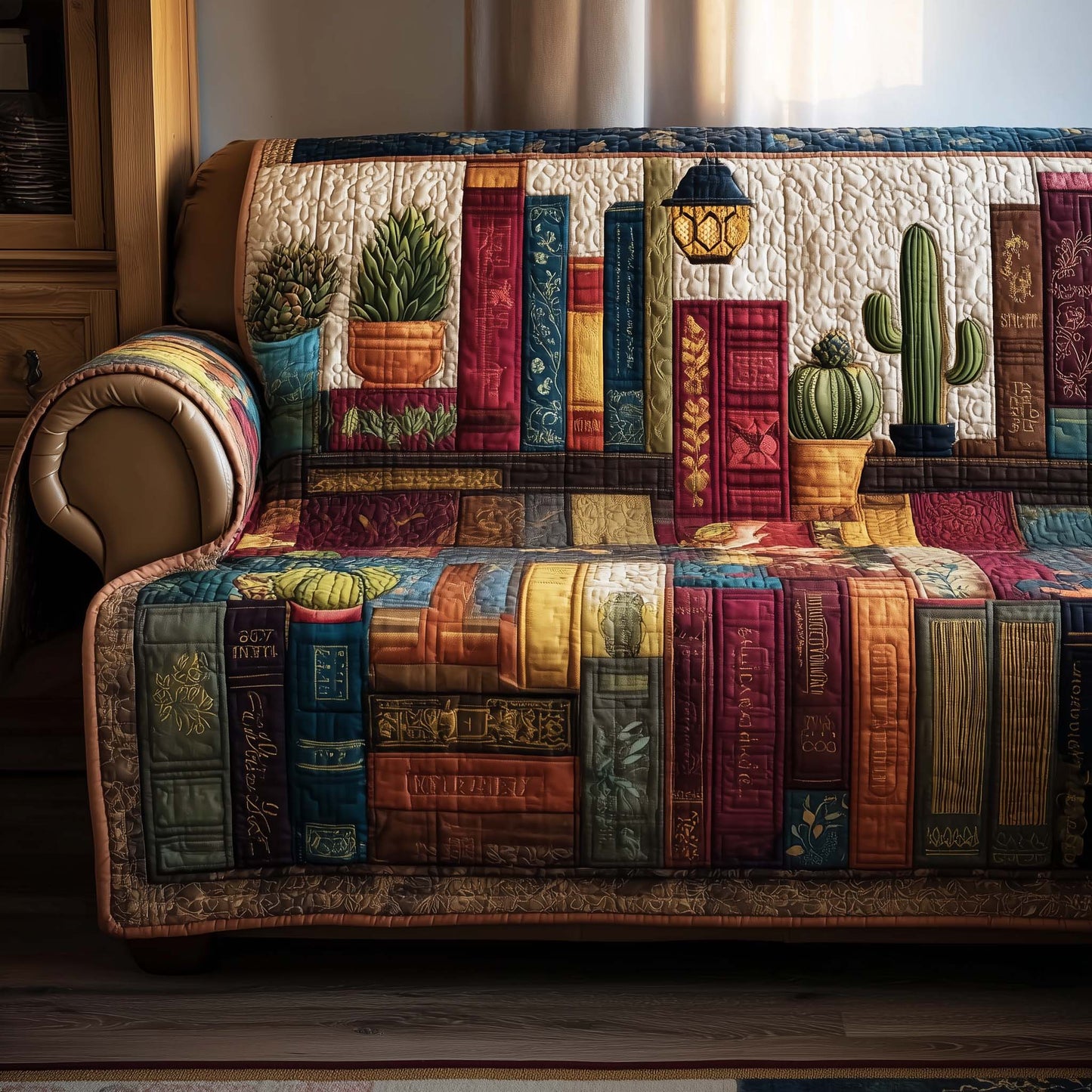 Vintage Bookself Quilted Sofa Cover GFTOHD12747