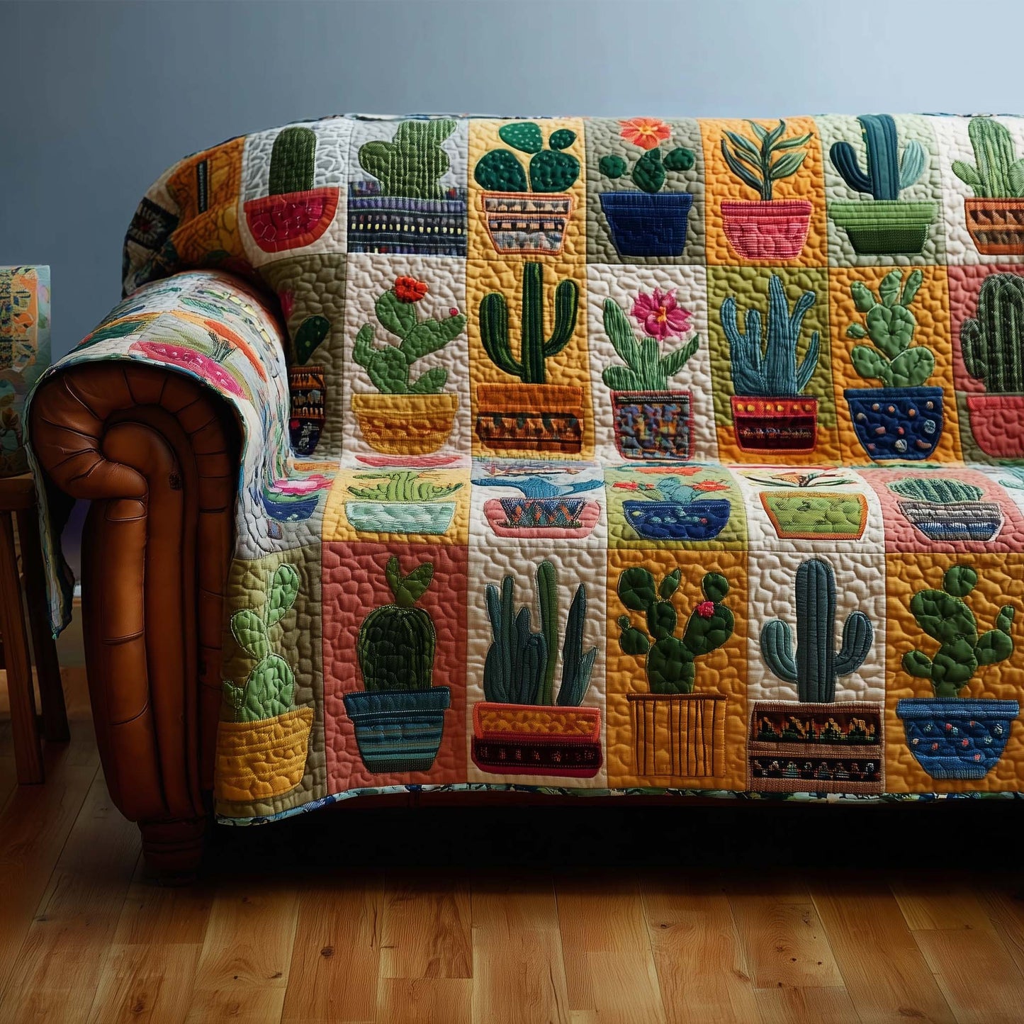 Joyful Cactus Patchwork Quilted Sofa Cover GFTOHD12749