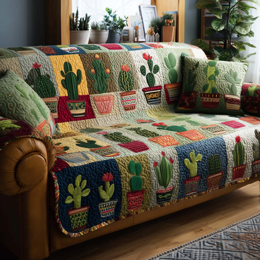 Joyful Cactus Patchwork Quilted Sofa Cover GFTOHD12750