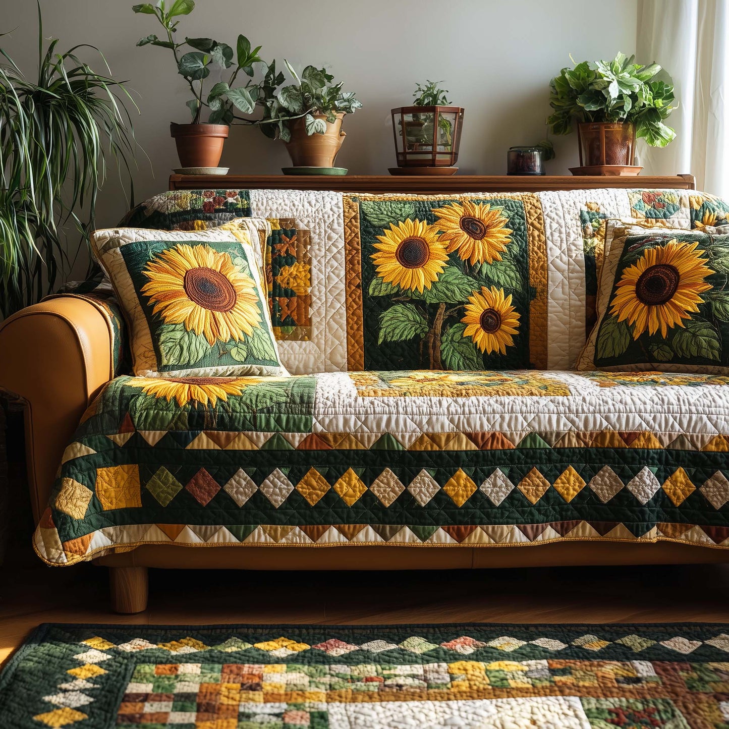 Sunflower Bloom Quilted Sofa Cover GFTOHD12753