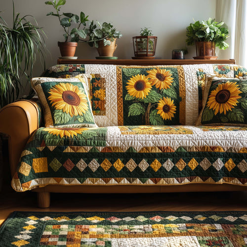 Sunflower Bloom Quilted Sofa Cover GFTOHD12753