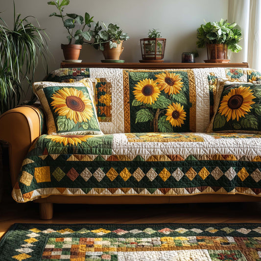 Sunflower Bloom Quilted Sofa Cover GFTOHD12753