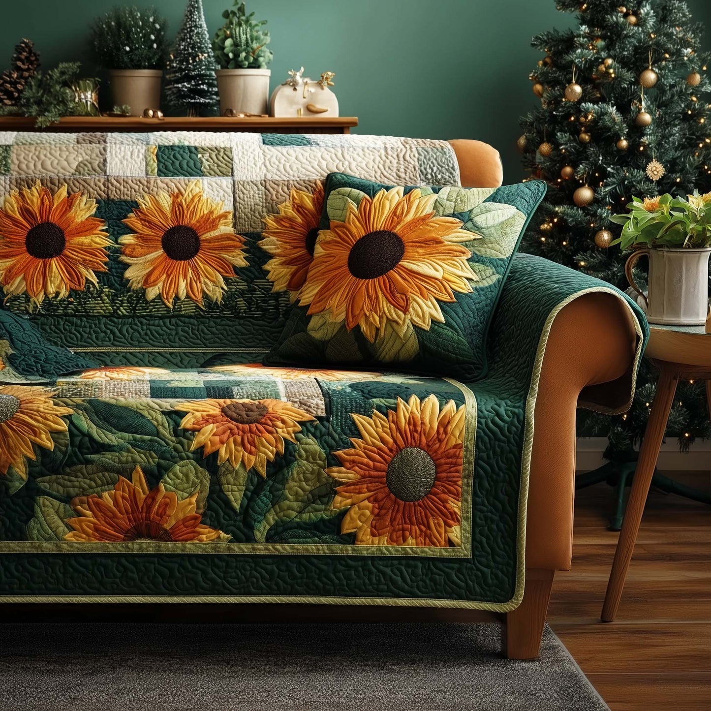 Sunflower Bloom Quilted Sofa Cover GFTOHD12755
