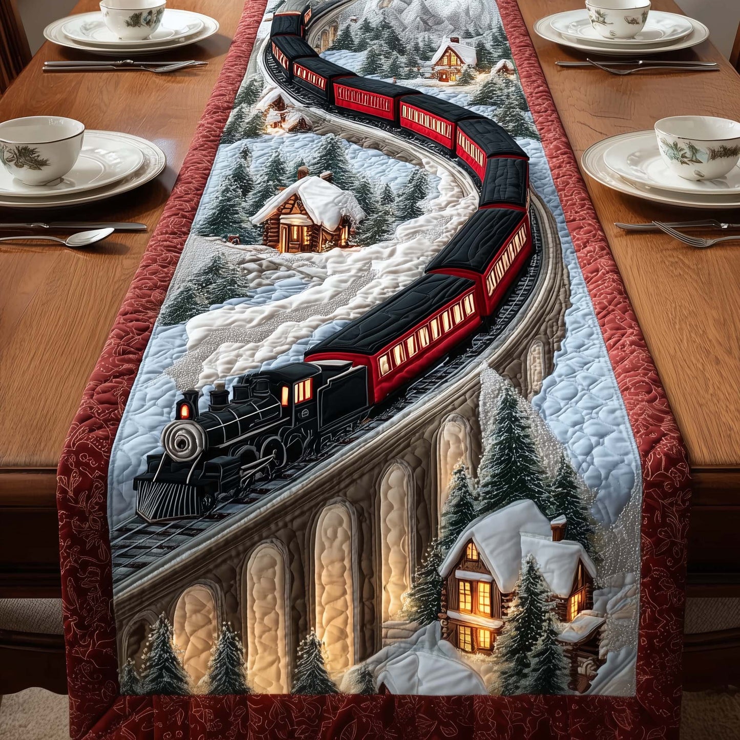 Christmas Train Quilted Table Runner GFTOHD12788