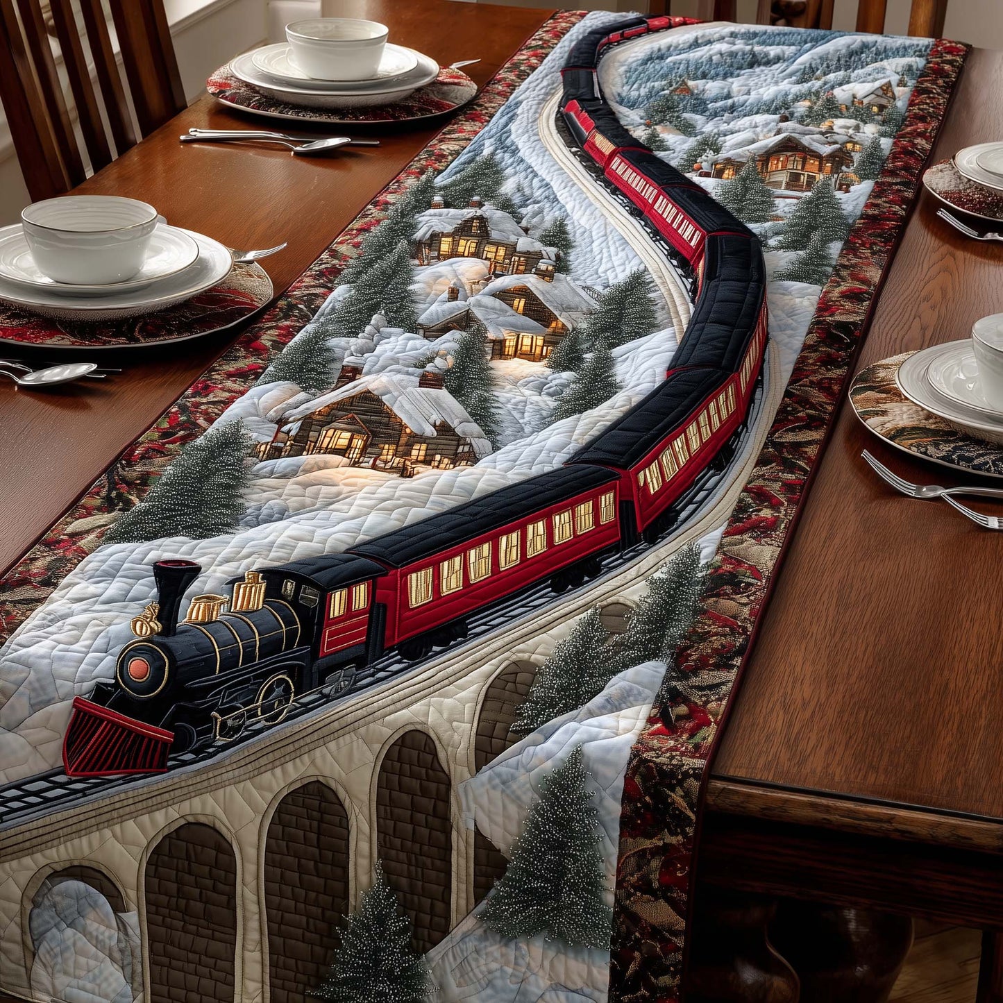 Christmas Train Quilted Table Runner GFTOHD12789