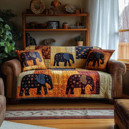 Patchwork Elephant Spirit Quilted Sofa Cover GFTOHD12926