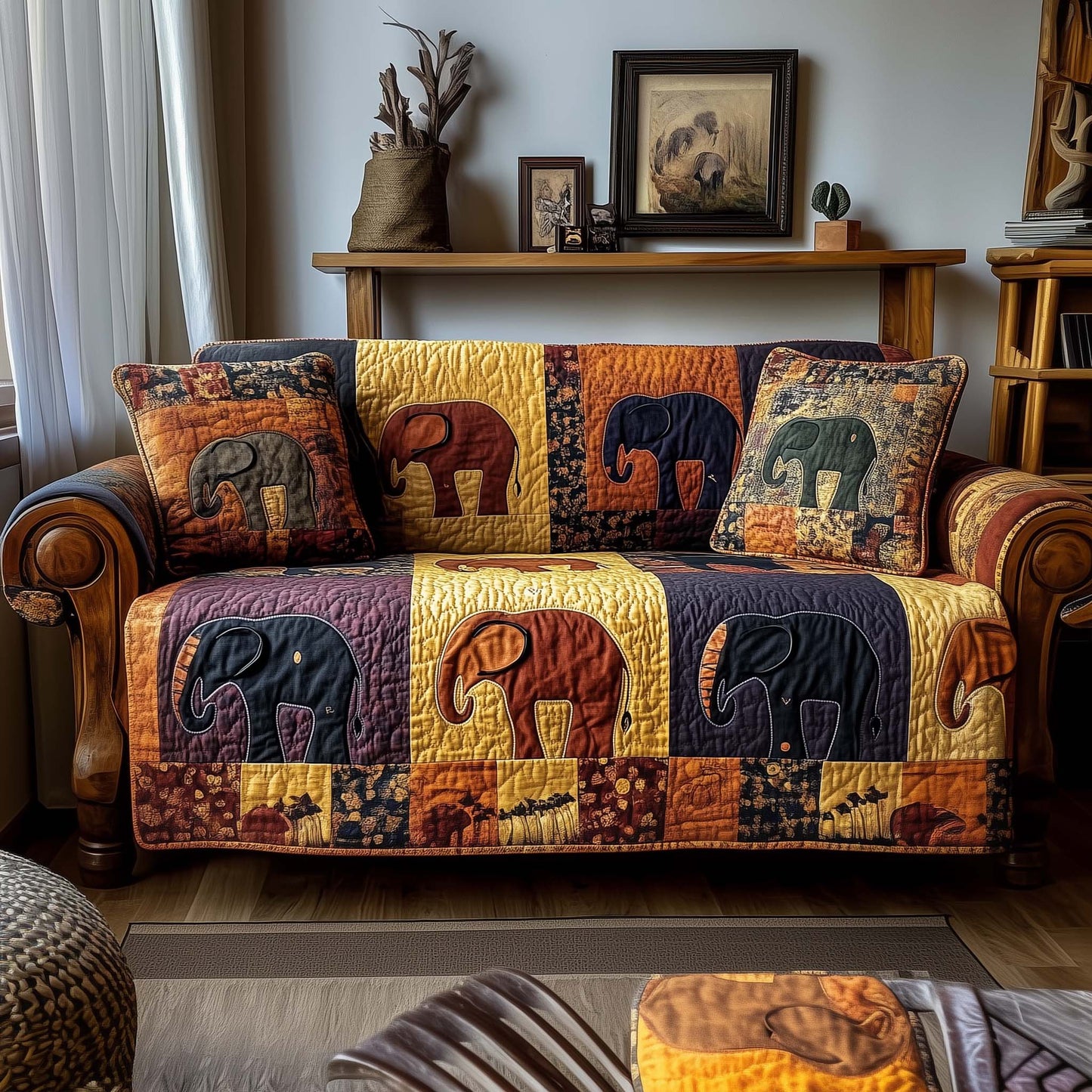 Patchwork Elephant Spirit Quilted Sofa Cover GFTOHD12927