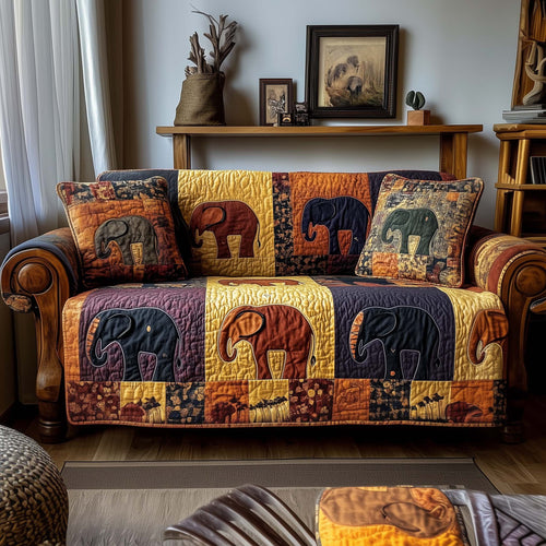 Patchwork Elephant Spirit Quilted Sofa Cover GFTOHD12927