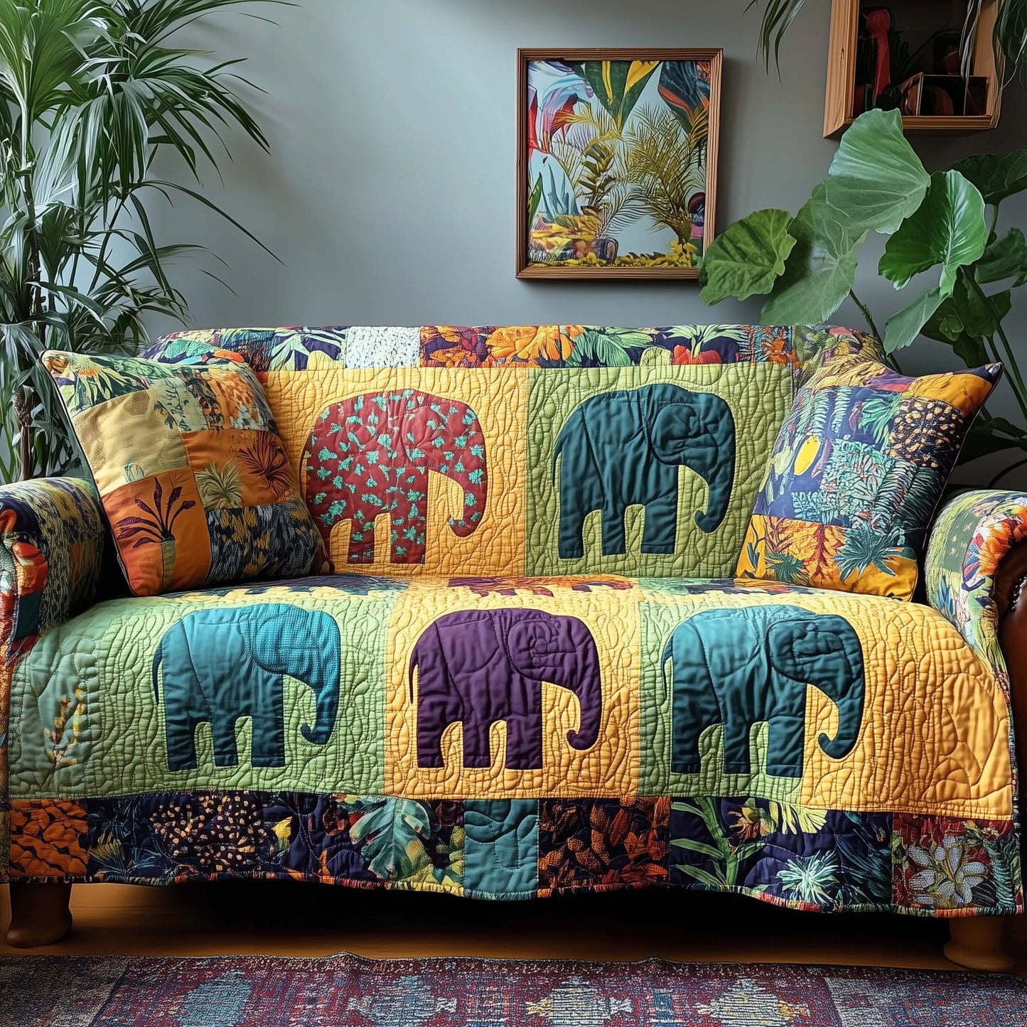 Patchwork Elephant Spirit Quilted Sofa Cover GFTOHD12928