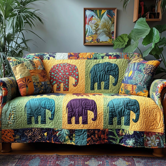 Patchwork Elephant Spirit Quilted Sofa Cover GFTOHD12928