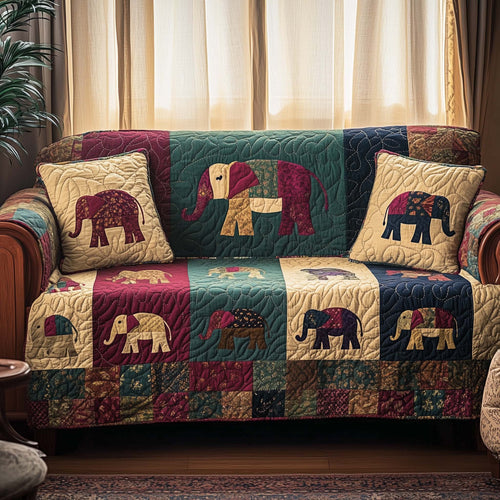 Patchwork Elephant Spirit Quilted Sofa Cover GFTOHD12931