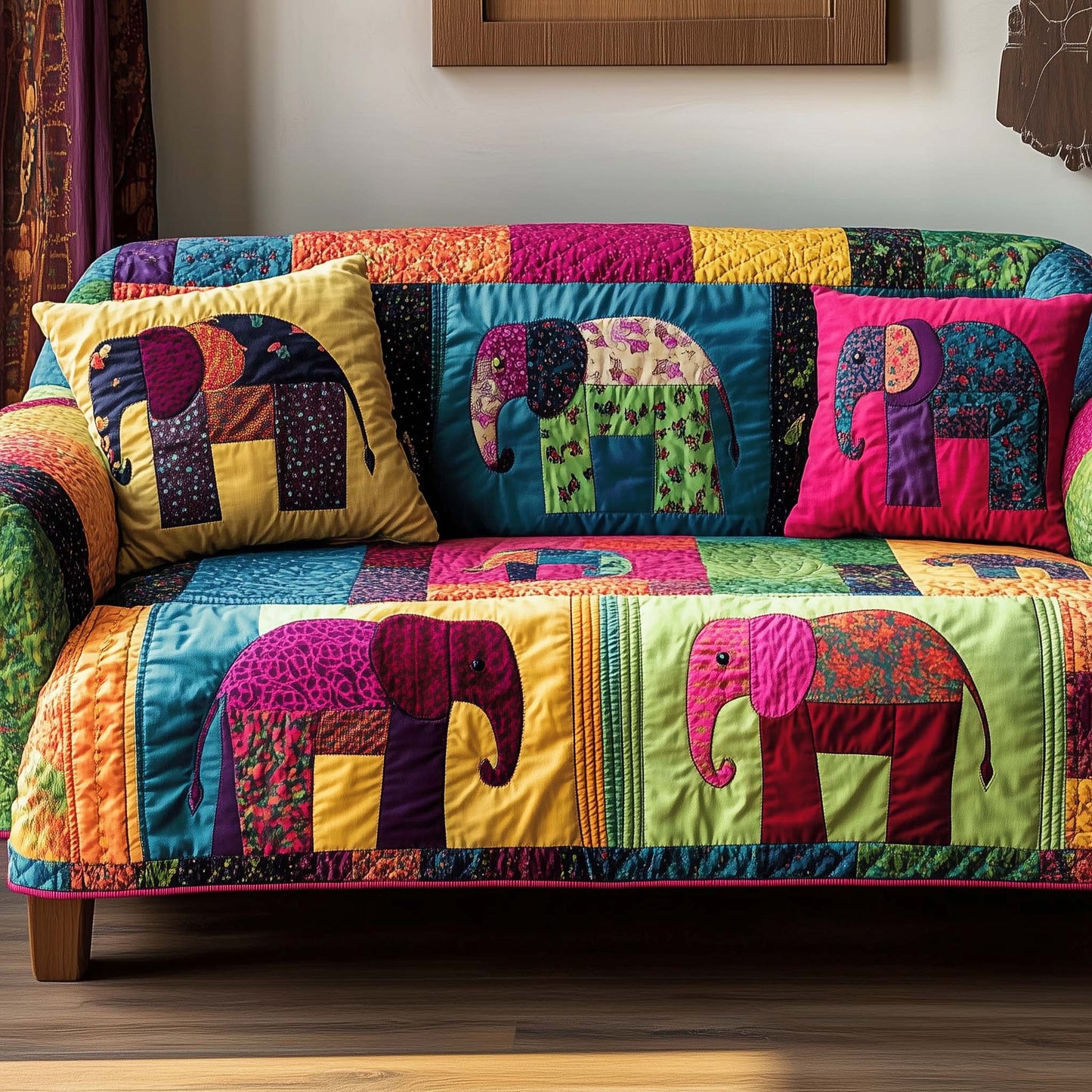 Patchwork Elephant Spirit Quilted Sofa Cover GFTOHD12932