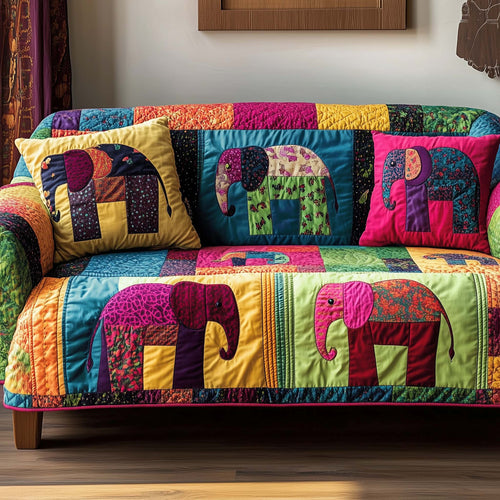 Patchwork Elephant Spirit Quilted Sofa Cover GFTOHD12932