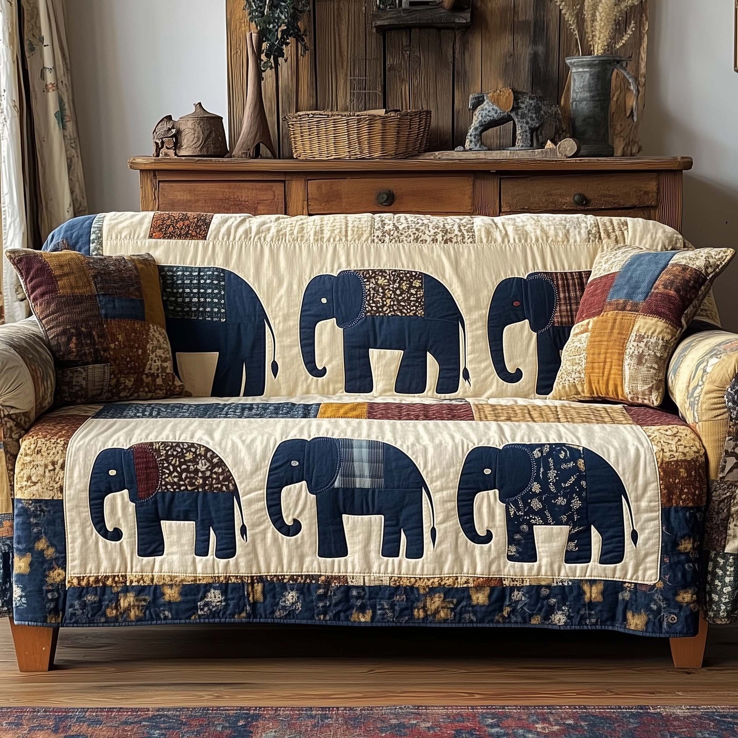Patchwork Elephant Spirit Quilted Sofa Cover GFTOHD12933