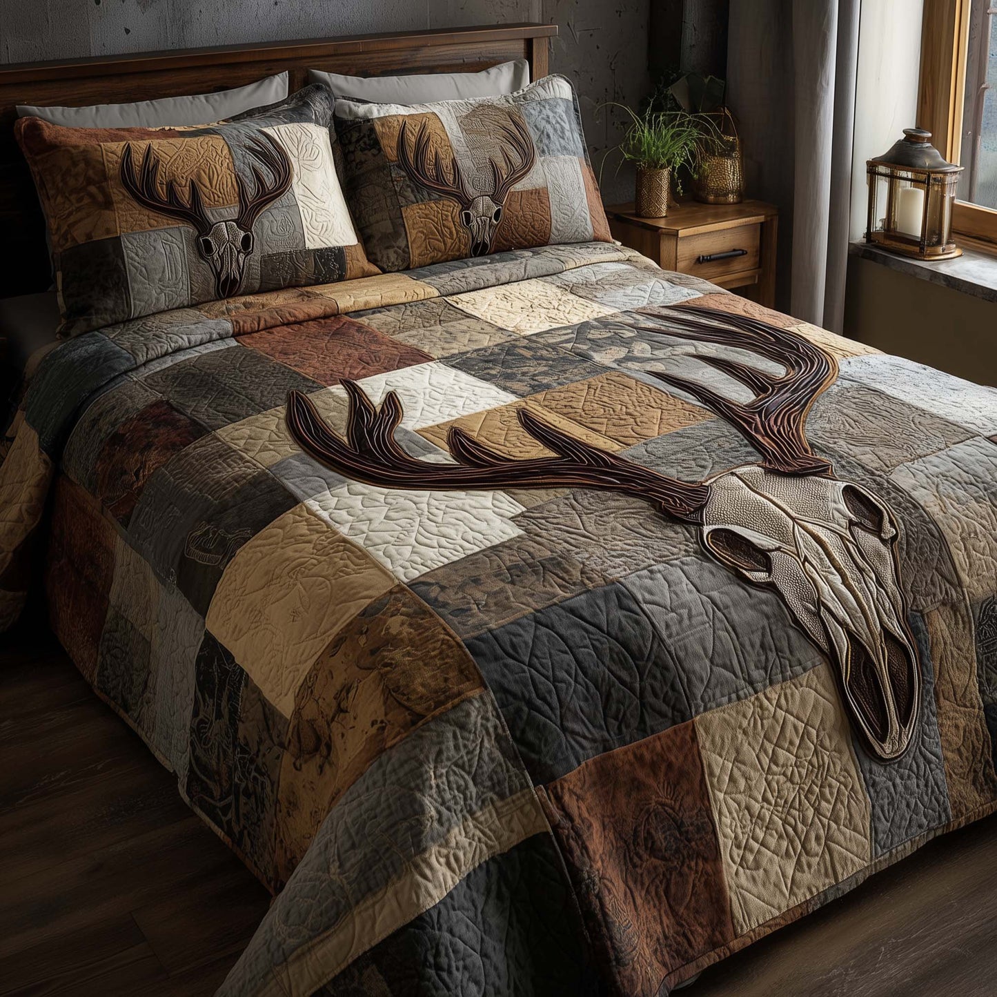 Mystic Deer Skull 3-Piece Quilted Bedding Set GFTOHD12942