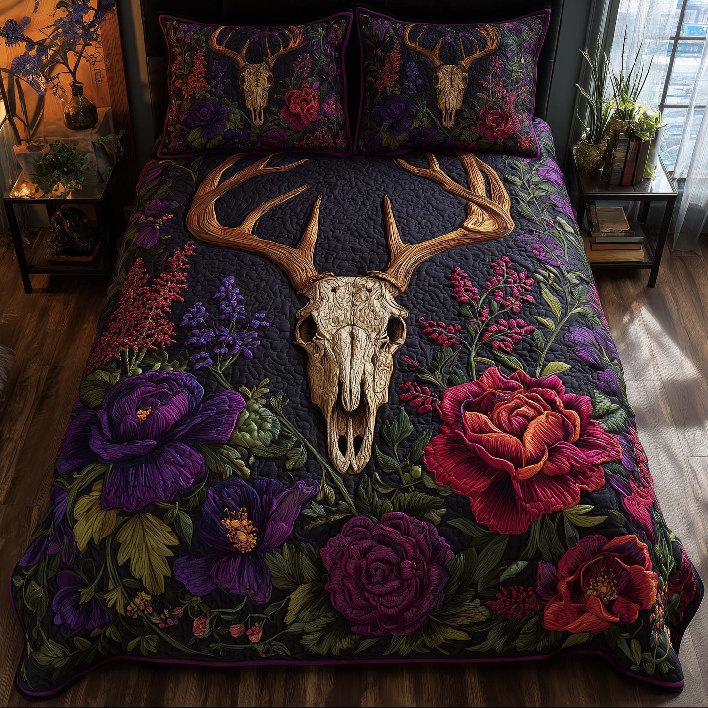 Mystic Deer Skull 3-Piece Quilted Bedding Set GFTOHD12944