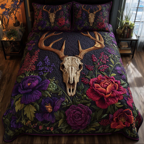 Mystic Deer Skull 3-Piece Quilted Bedding Set GFTOHD12944