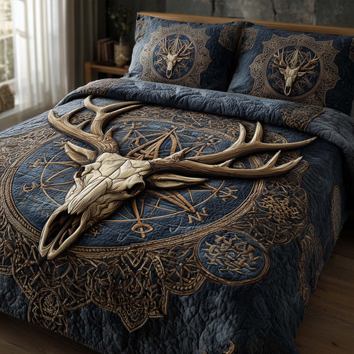 Mystic Deer Skull 3-Piece Quilted Bedding Set GFTOHD12946