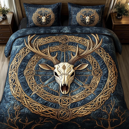 Mystic Deer Skull 3-Piece Quilted Bedding Set GFTOHD12947