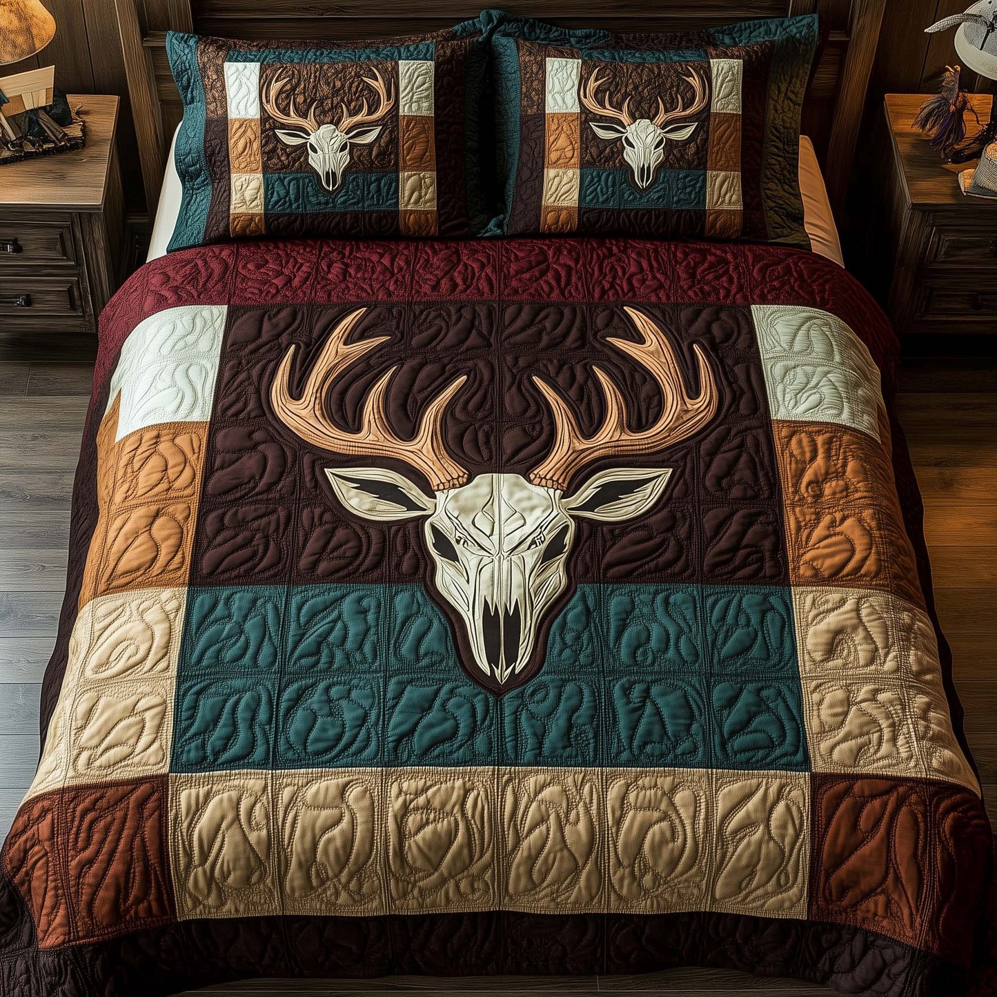 Mystic Deer Skull 3-Piece Quilted Bedding Set GFTOHD12950