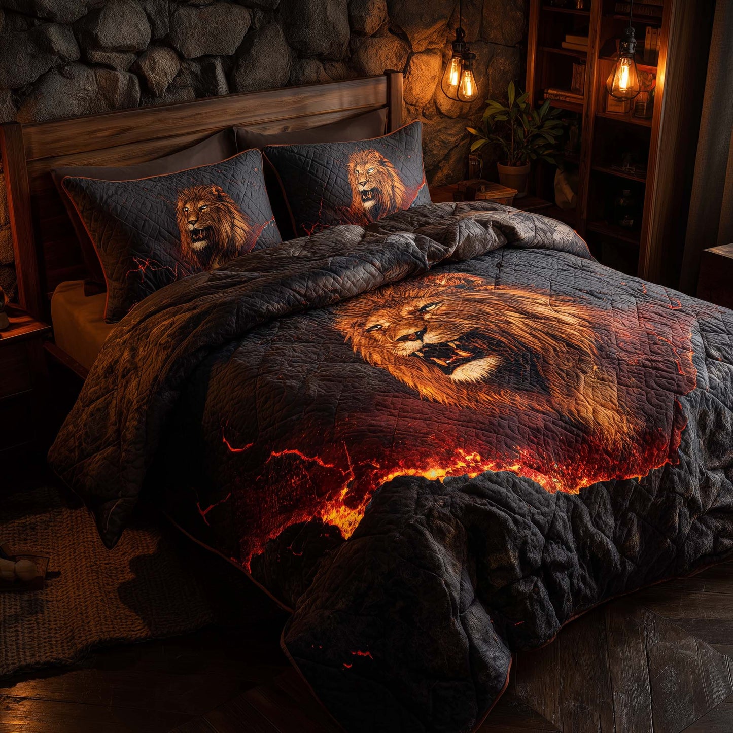 Majestic Lion 3-Piece Quilted Bedding Set GFTOHD12971