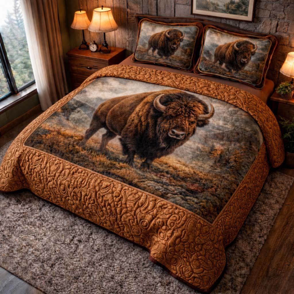 Majestic Bison 3-Piece Quilted Bedding Set GFTOHD13040