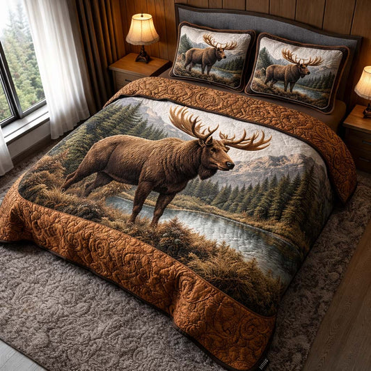 Majestic Moose 3-Piece Quilted Bedding Set GFTOHD13041