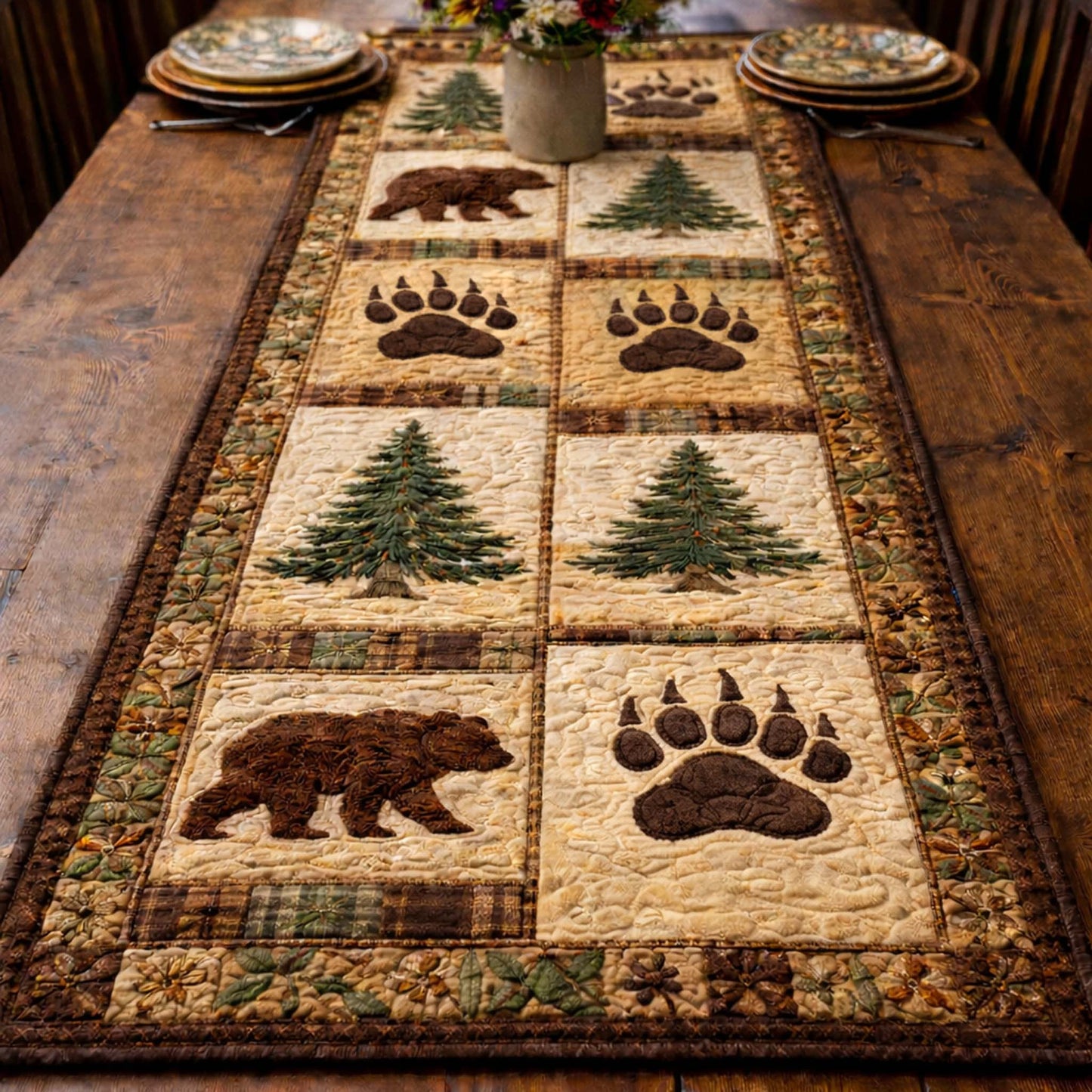 Forest Bear Spirit Quilted Table Runner GFTOHD13050