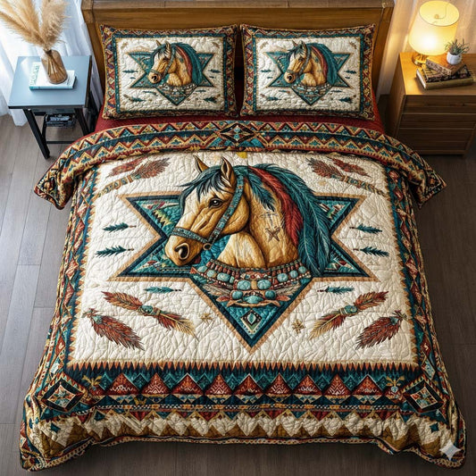 Native Horse 3-Piece Quilted Bedding Set GFTOHD13065
