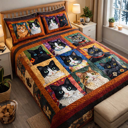 Adorable Cats 3-Piece Quilted Bedding Set GFTOHD13073