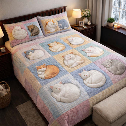Adorable Cats 3-Piece Quilted Bedding Set GFTOHD13074