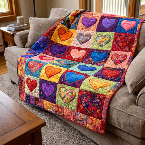 Heart Patchwork Quilted Blanket GFTOHD13083