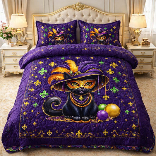 Mardi Cat 3-Piece Quilted Bedding Set GFTOHD13142